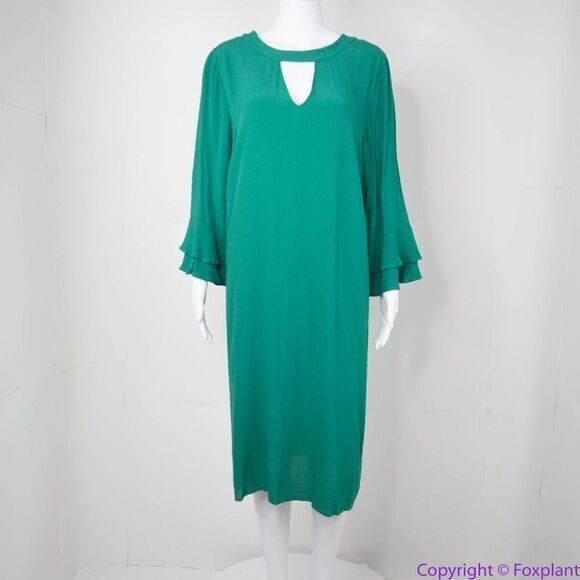 NEW Eloquii emerald green keyhole front ruffle sleeve‎ shift dress, size 18 - Picture 14 of 16